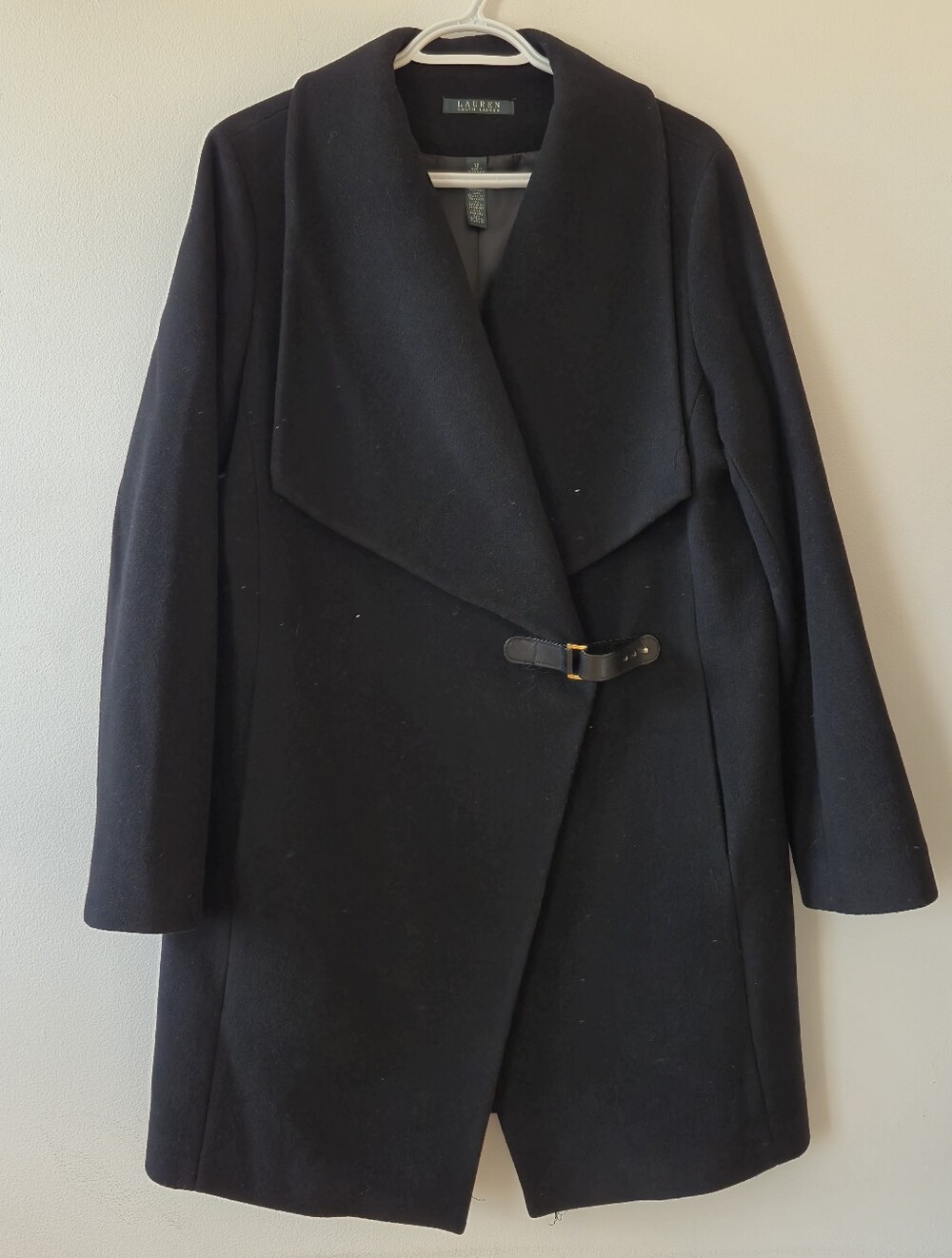 ​Lauren Ralph Lauren Black Wool Cashmere Blend Asymmetrical Coat Size 12